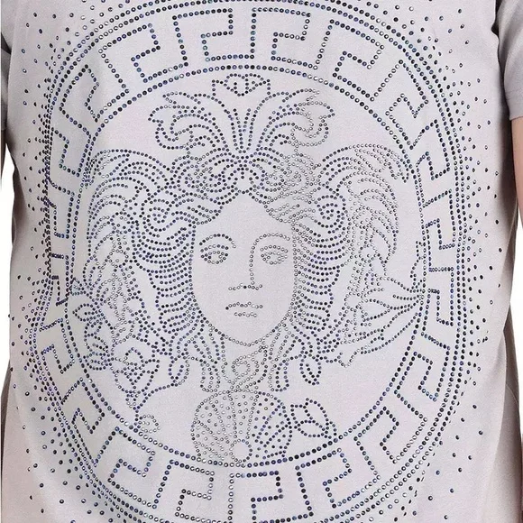 Men Rhinestone Medusa Greek Pattern Crew-neck T-Shirt - Picture 6 of 6
